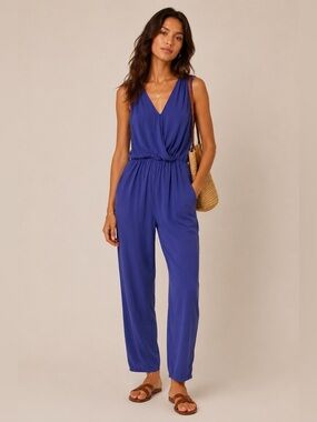 DANBEE Solid Blue Elastic waist Sleeveless Jumpsuit size XL